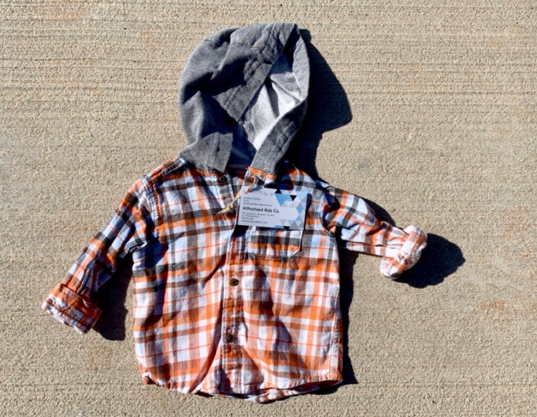 Distressed Flannel with a Hood - 12M